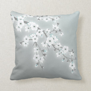 Coussin Floral Fleurs de cerisiers Khaki Blanc