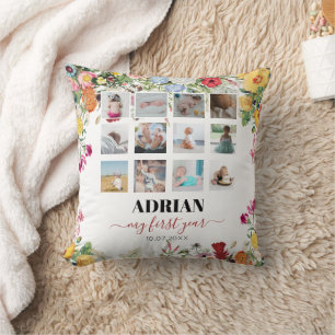 Coussin Floral Garden Baby First Year Photo Collage