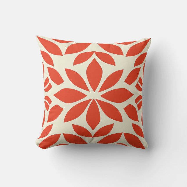Coussin floral géométrique rouge gras (Recto)