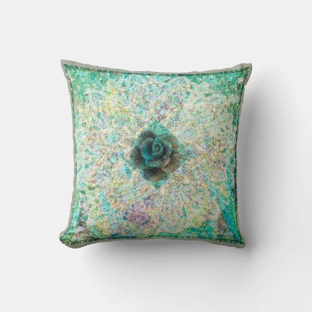 Coussin floral géométrique turquoise par Carol (Recto)
