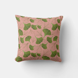 Coussin Floral Gingko Motif rose feuille