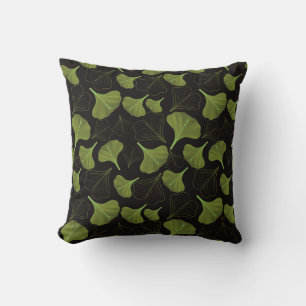 Coussin Floral Ginkgo Motif noir feuille