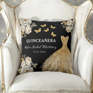 Coussin Floral Gold Princess Quinceanera Anniversaire