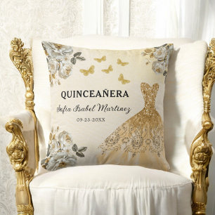 Coussin Floral Gold Princess Quinceanera Anniversaire