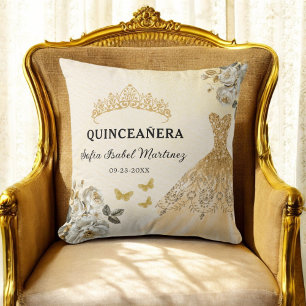 Coussin Floral Gold Princess Quinceanera Anniversaire