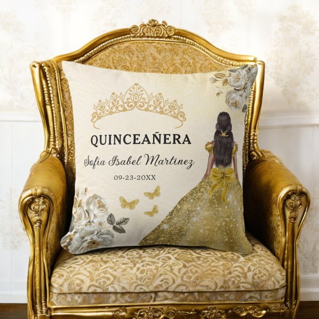 Coussin Floral Gold Princess Quinceanera Anniversaire (Créateur téléchargé)