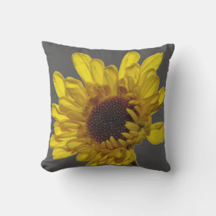 Coussin Floral Golden Jaune Fleur Abstrait Cadeau Gris