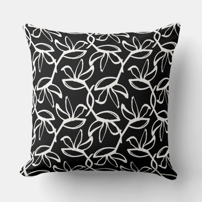 Coussin floral graphique en noir et blanc (Recto)