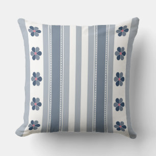 Coussin Floral gris bleu et rayures