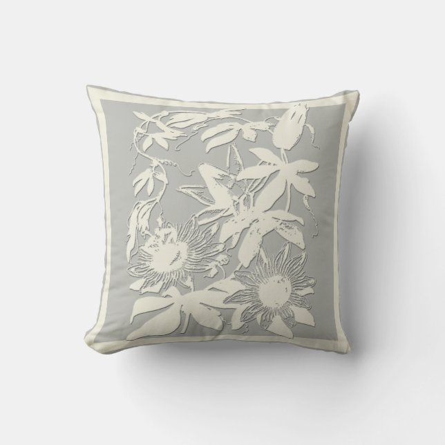 Coussin floral gris et blanc subtil (Recto)