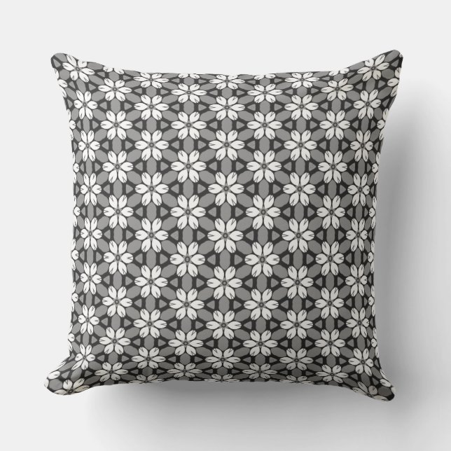 Coussin Floral gris, noir et blanc (Recto)