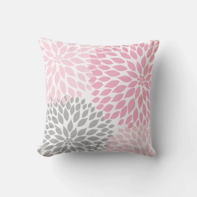 coussin floral gris rose Dahlia (Recto)