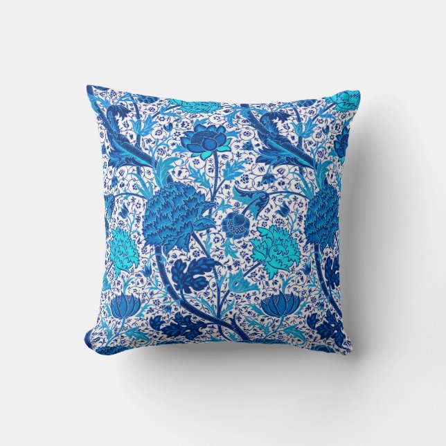 Coussin Floral Jacobean de William Morris, bleu de cobalt (Recto)