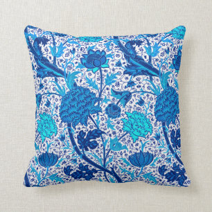 Coussin Floral Jacobean de William Morris, bleu de cobalt