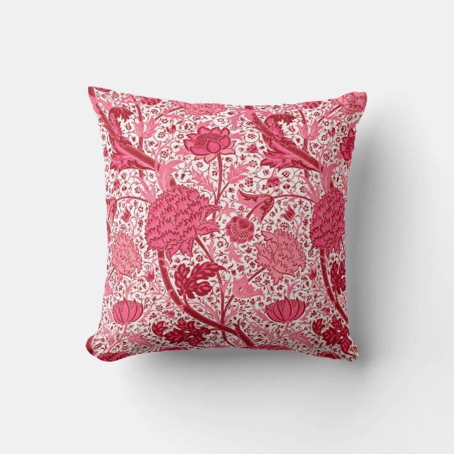 Coussin Floral Jacobean de William Morris, rose de corail (Recto)