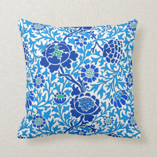 Coussin Floral Jacobéen , Navy et Cerulean Blue