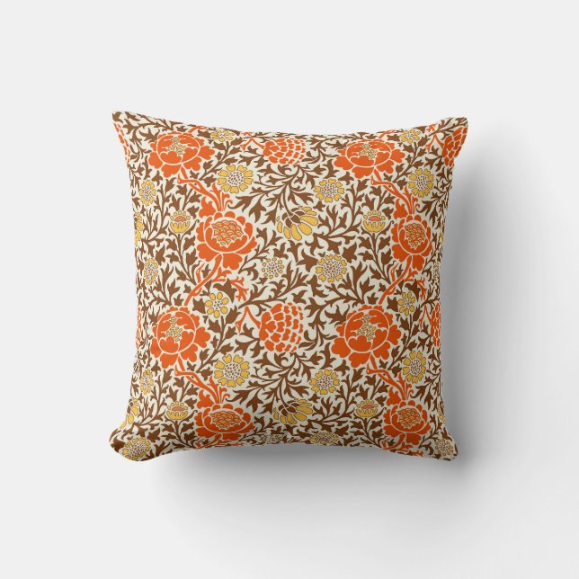 Coussin Floral jacobéen, Orange, Brown et Or de moutarde (Recto)
