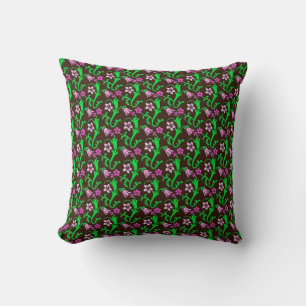 Coussin Floral jacobéen - rose, vert, chocolat