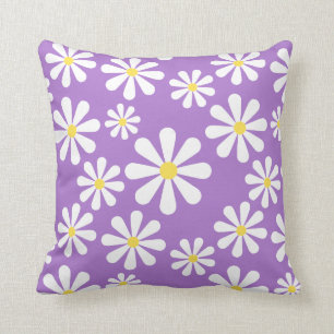 Coussin Floral jaune blanc pourpre de marguerite folle