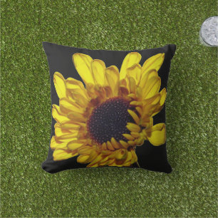 Coussin Floral Jaune Doré Noir Abstrait Artsy Cadeau