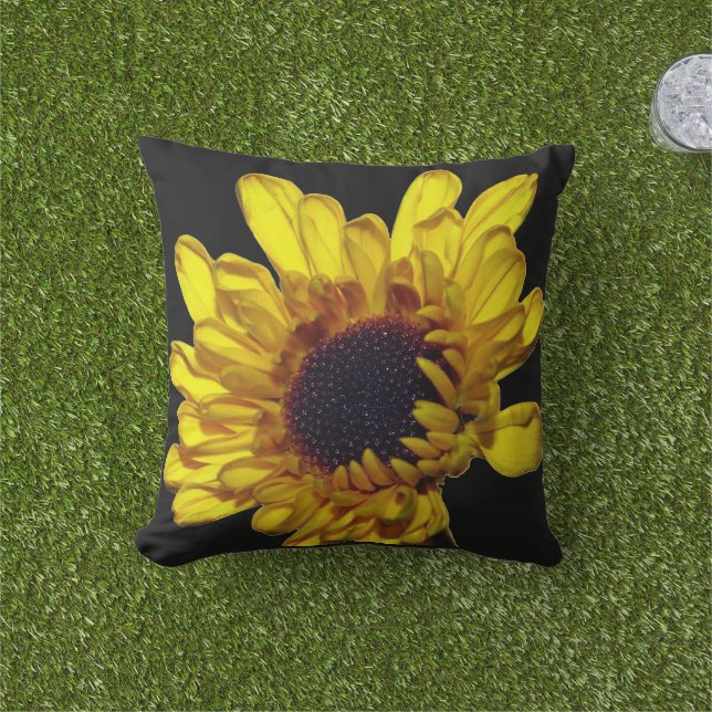 Coussin Floral Jaune Doré Noir Abstrait Artsy Cadeau (Herbe)