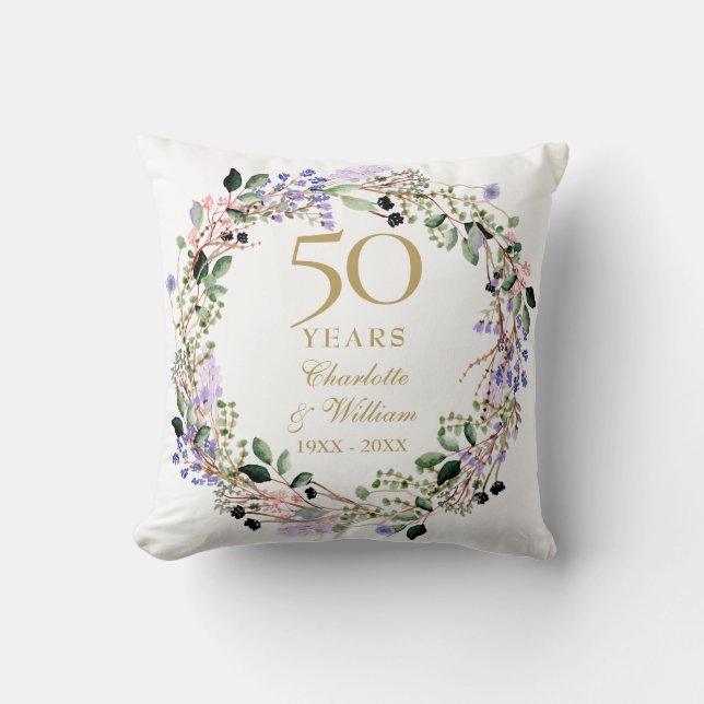Coussin Floral Lavender Garland 50e anniversaire Photo (Recto)