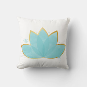 Coussin Floral Lotus Aquarelle Mer Bleu & Faux Or