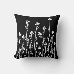 Coussin Floral minimaliste moderne blanc doodé