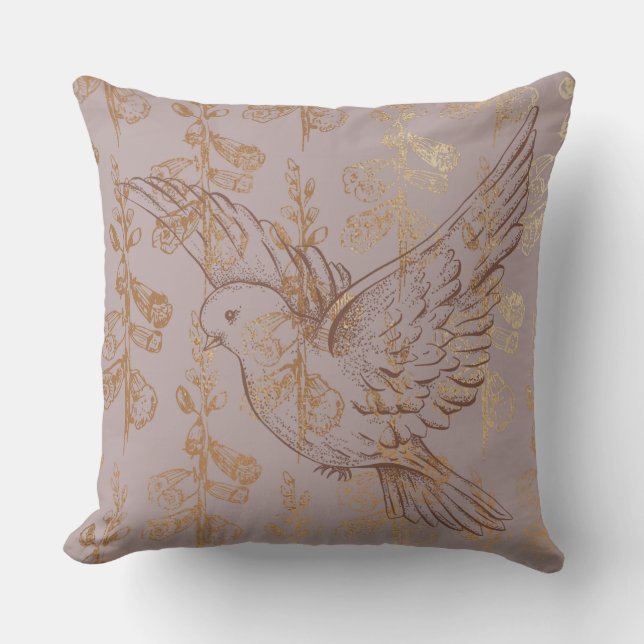 Coussin floral mocha Gold Elegant Dove (Recto)
