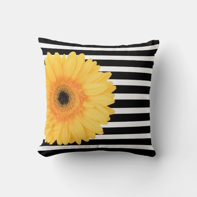 Coussin Floral moderne, B&W barre la marguerite jaune de W (Recto)