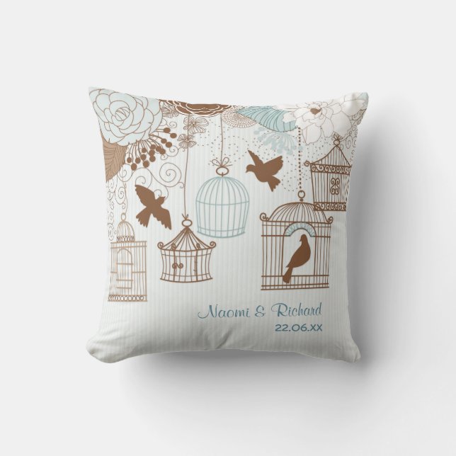 Coussin Floral moderne bleu Birdcage (Recto)