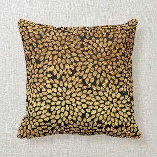 Coussin Floral moderne de feuille d'or chic de Faux