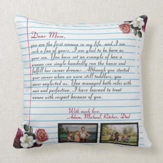 Coussin Floral Moderne lettre d'amour manuscrite message m