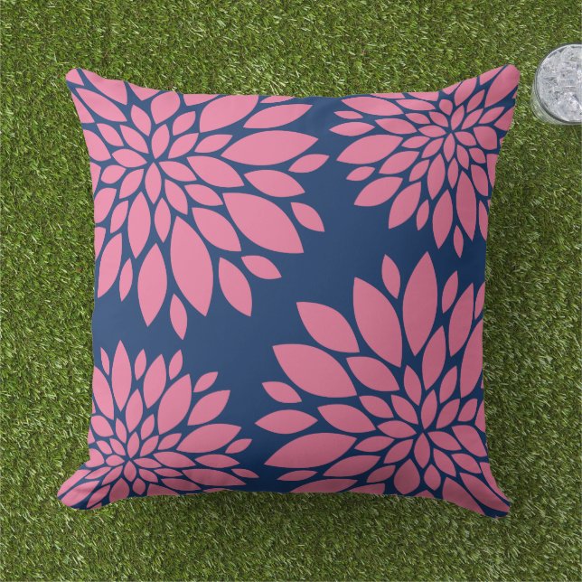 Coussin floral moderne | Pink and Navy (Herbe)