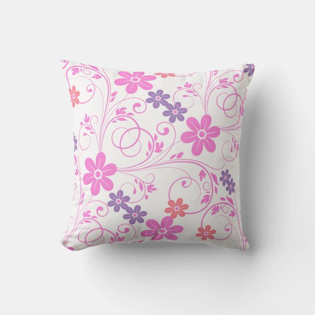 Coussin Floral moderne violet rose (Recto)