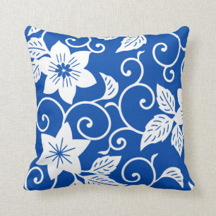 Coussin floral - motif de bleu de cobalt