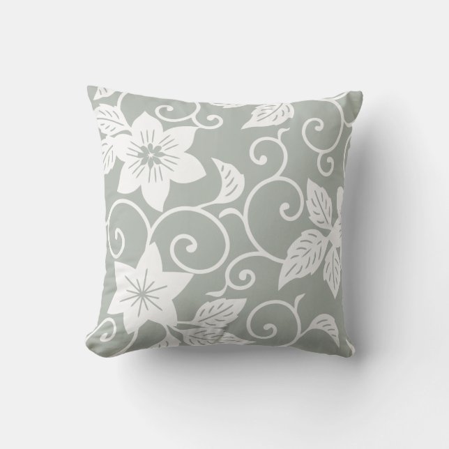 Coussin floral - motif de gris argenté (Recto)