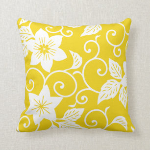 Coussin floral - motif jaune citron