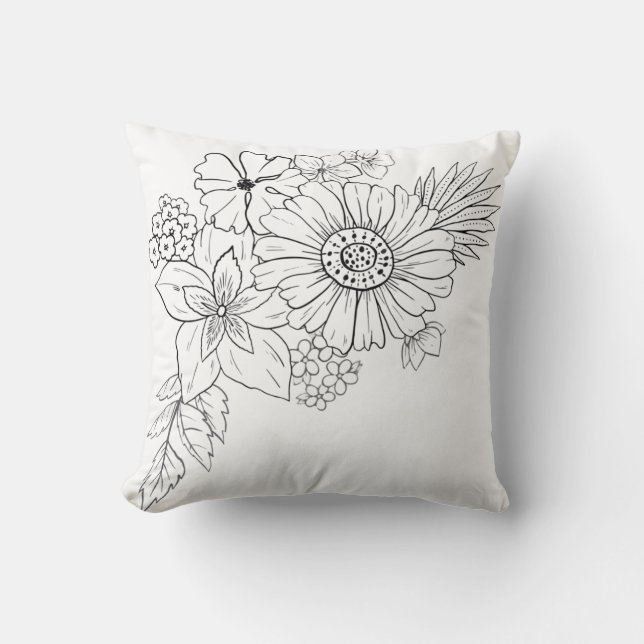 Coussin Floral noir et blanc (Recto)