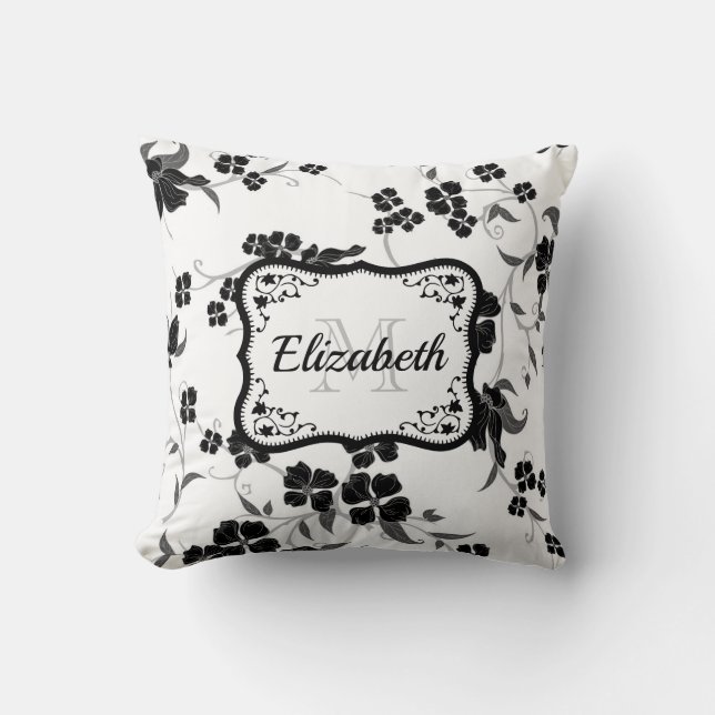 Coussin Floral noir et blanc (Recto)