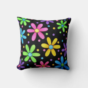 Coussin floral noir et funky