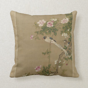 Coussin Floral Oiseau asiatique style antique