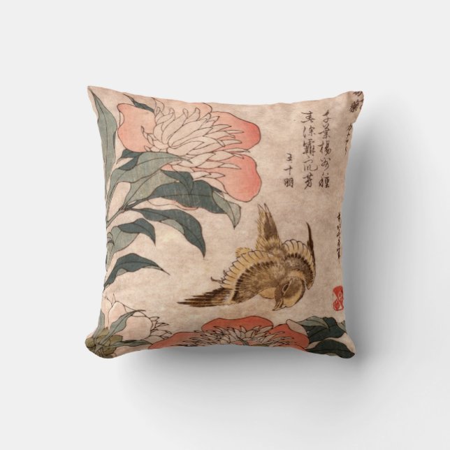Coussin Floral/Oiseau japonais (Recto)