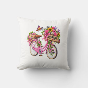 Coussin Floral « Optimisme » – Vélo Rose Fleuri et