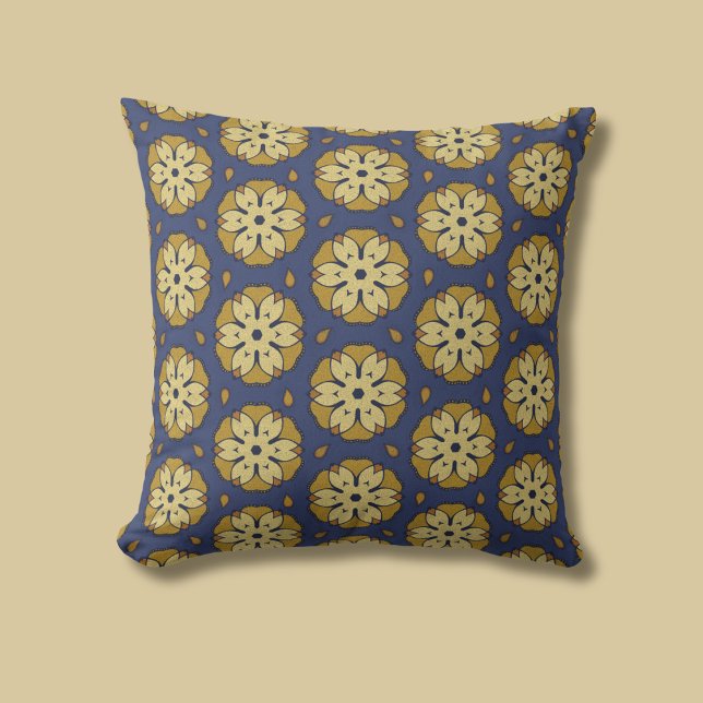 Coussin Floral or et bleu et Motif Teardrop (Créateur téléchargé)