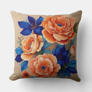Coussin Floral orange et bleu