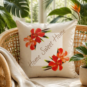 Coussin Floral orange   Khaki et blanc   Maison Sweet Home