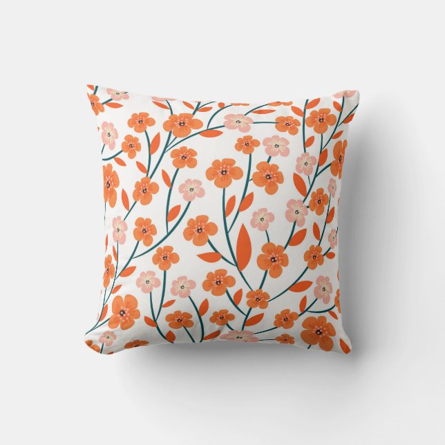 Coussin Floral Orange Pastel Blanc sans couture (Recto)