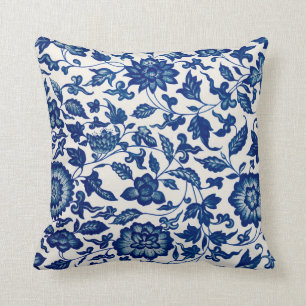 Coussin Floral ornemental bleu chinois