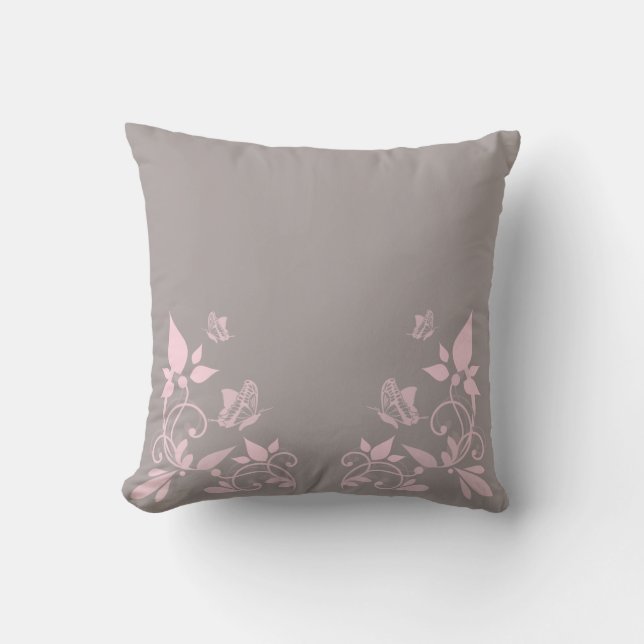 Coussin floral papillon rose (Recto)